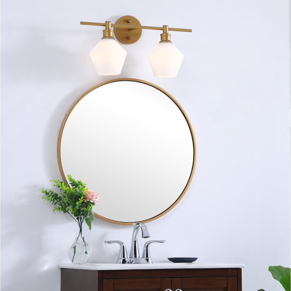Gene 2 light Brass and Frosted white glass Wall sconce
