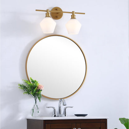 Gene 2 light Brass and Frosted white glass Wall sconce
