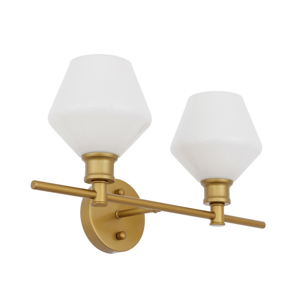 Gene 2 light Brass and Frosted white glass Wall sconce