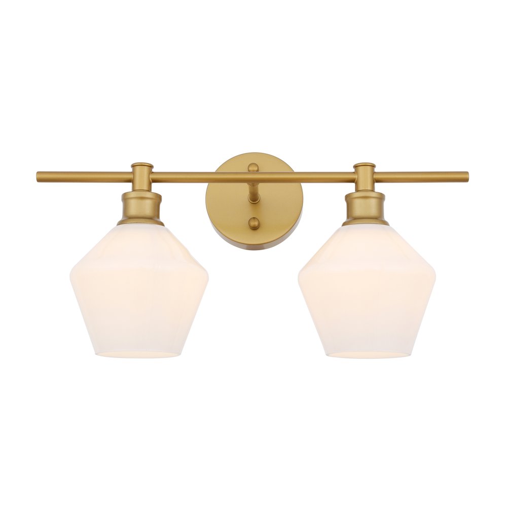 Gene 2 light Brass and Frosted white glass Wall sconce