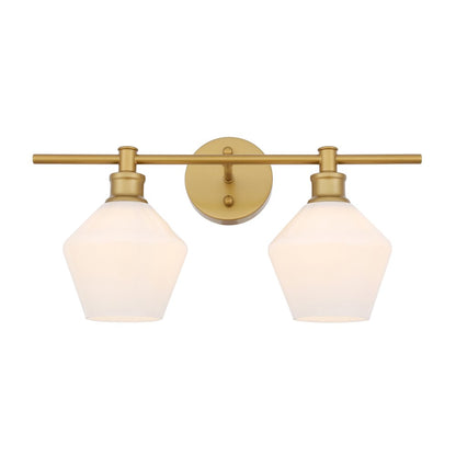 Gene 2 light Brass and Frosted white glass Wall sconce