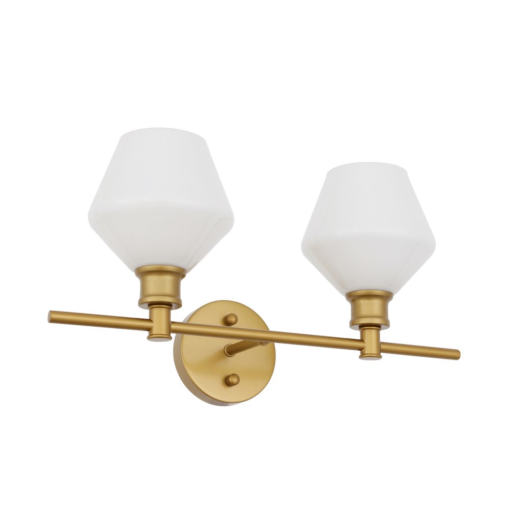 Gene 2 light Brass and Frosted white glass Wall sconce