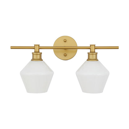 Gene 2 light Brass and Frosted white glass Wall sconce