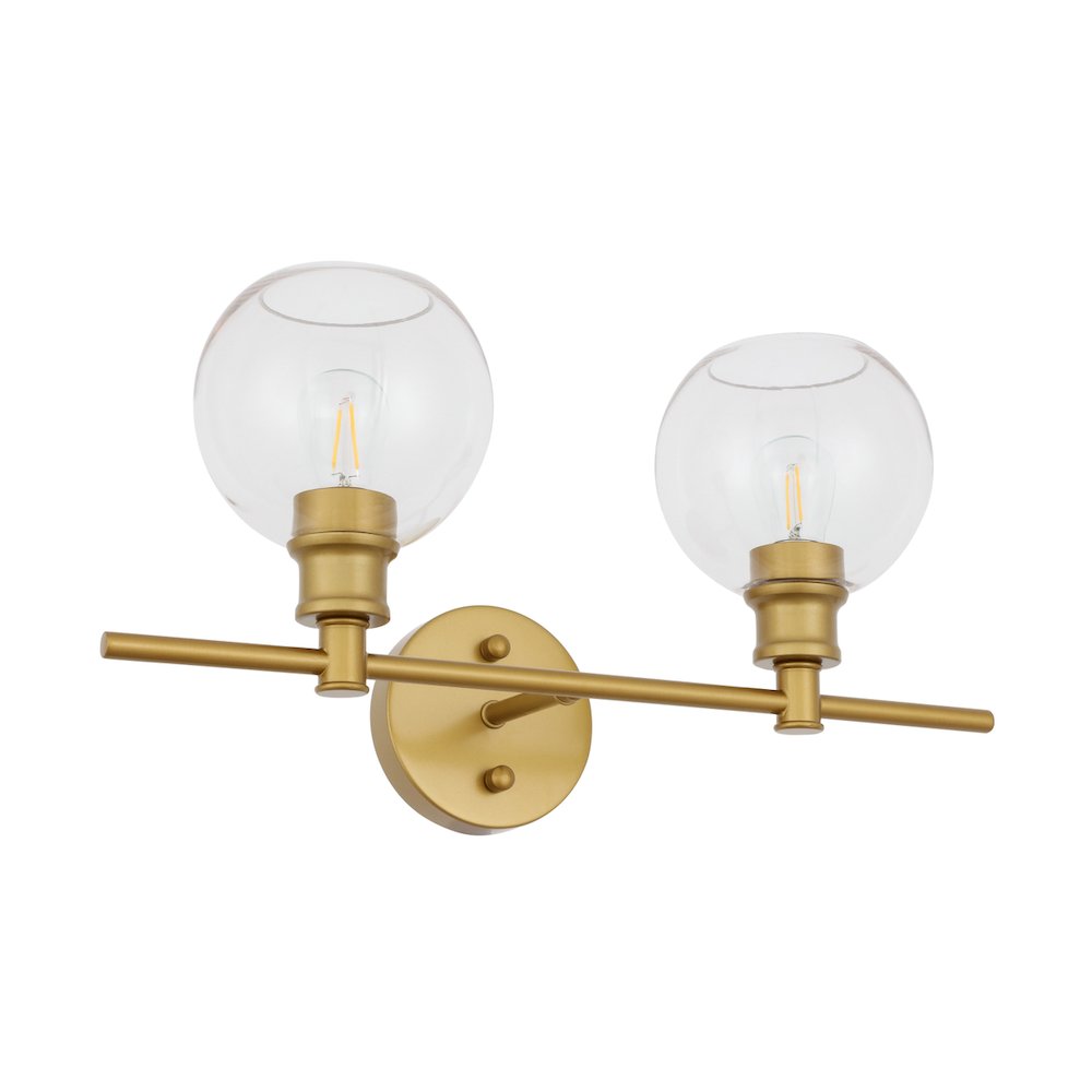 Collier 2 light Brass and Clear glass Wall sconce