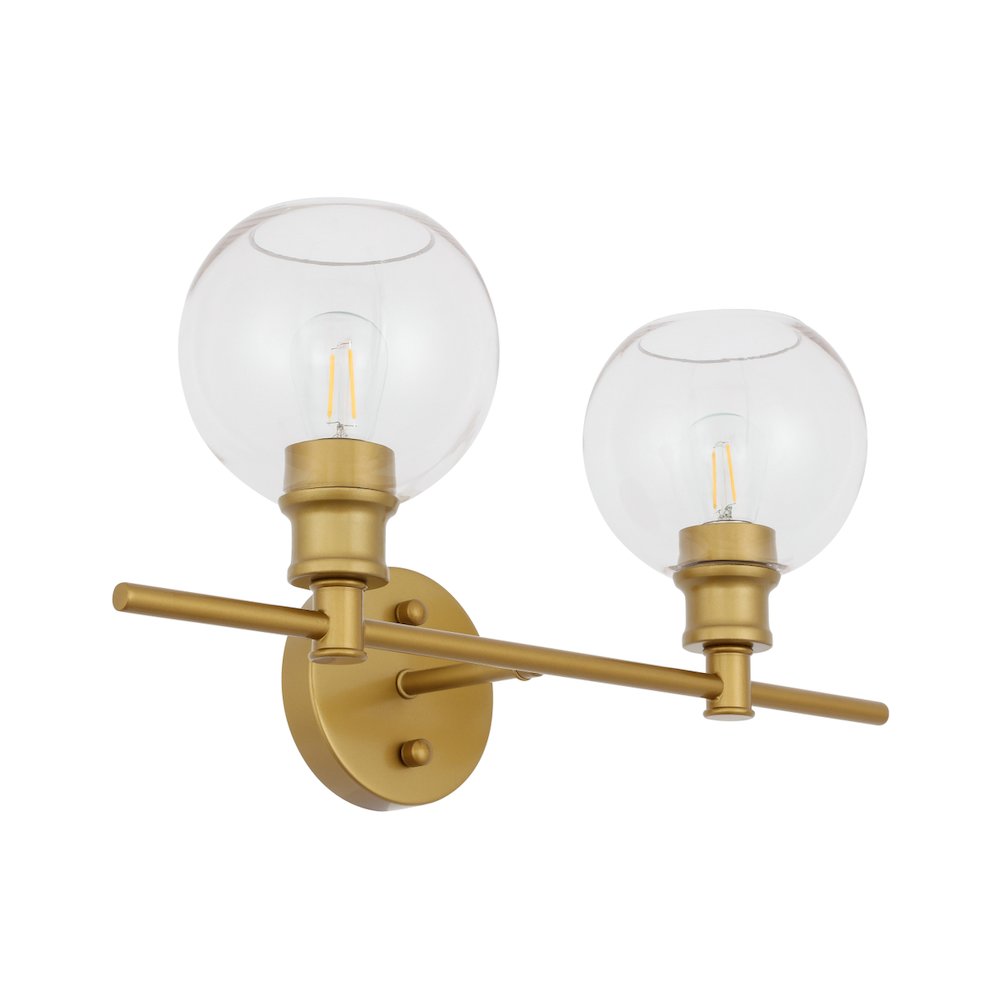 Collier 2 light Brass and Clear glass Wall sconce
