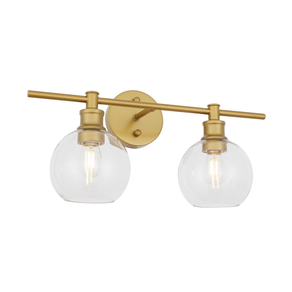 Collier 2 light Brass and Clear glass Wall sconce