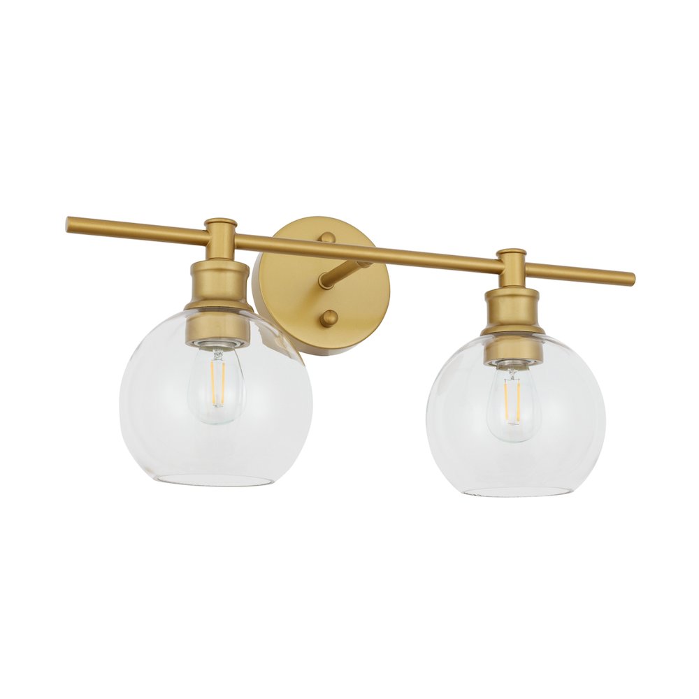Collier 2 light Brass and Clear glass Wall sconce