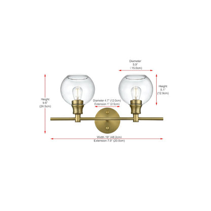 Collier 2 Light Satin Gold and Clear Glass Wall Sconce