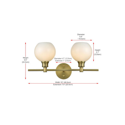 Collier 2 Light Satin Gold and Frosted White Glass Wall Sconce