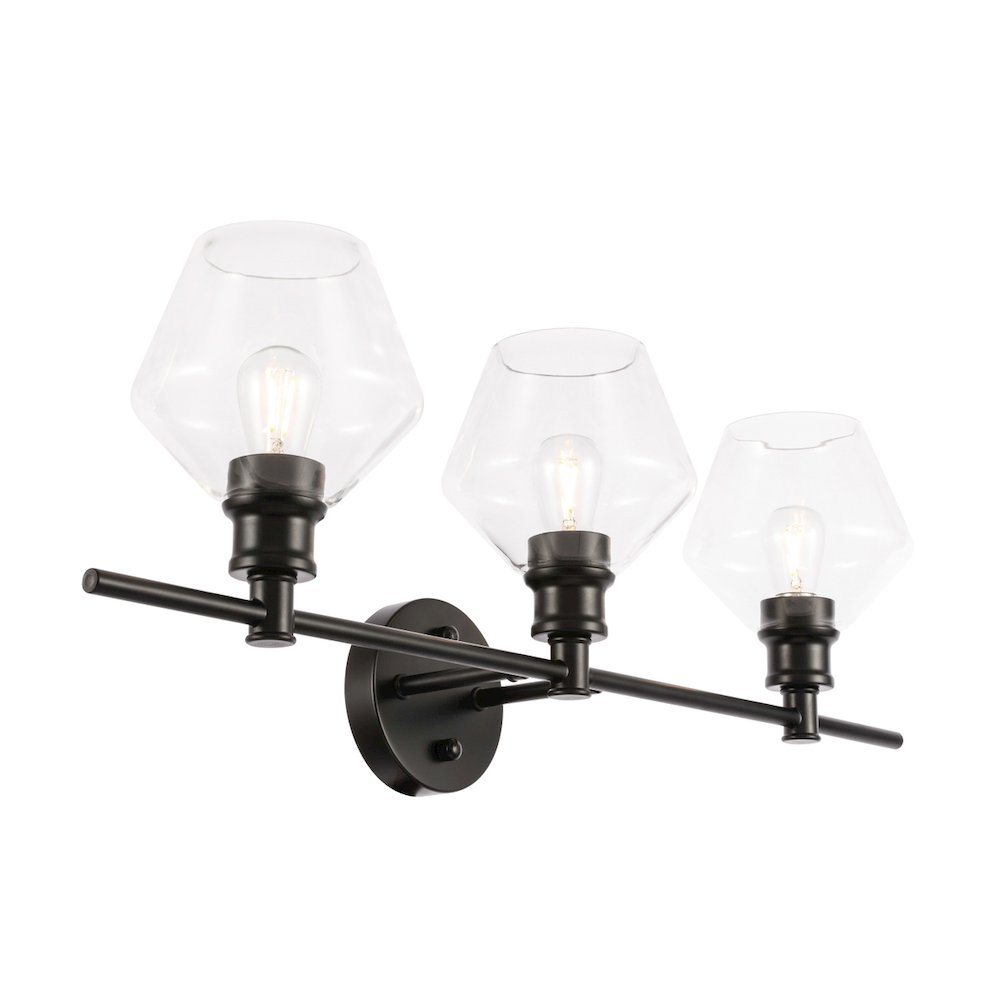 Gene 3 light Black and Clear glass Wall sconce