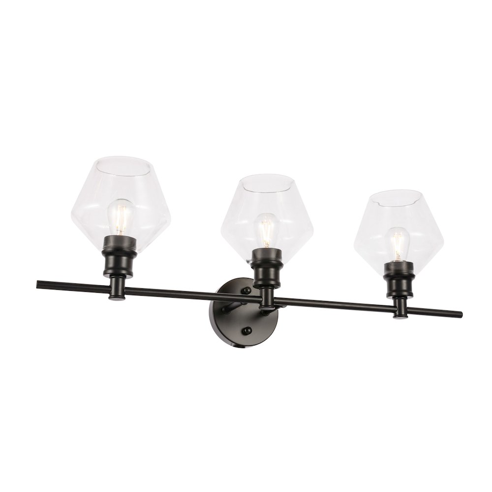 Gene 3 light Black and Clear glass Wall sconce