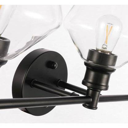 Gene 3 light Black and Clear glass Wall sconce