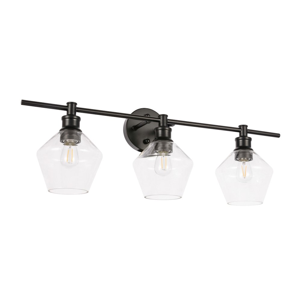 Gene 3 light Black and Clear glass Wall sconce