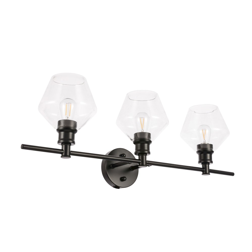 Gene 3 light Black and Clear glass Wall sconce