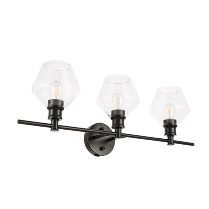 Gene 3 light Black and Clear glass Wall sconce