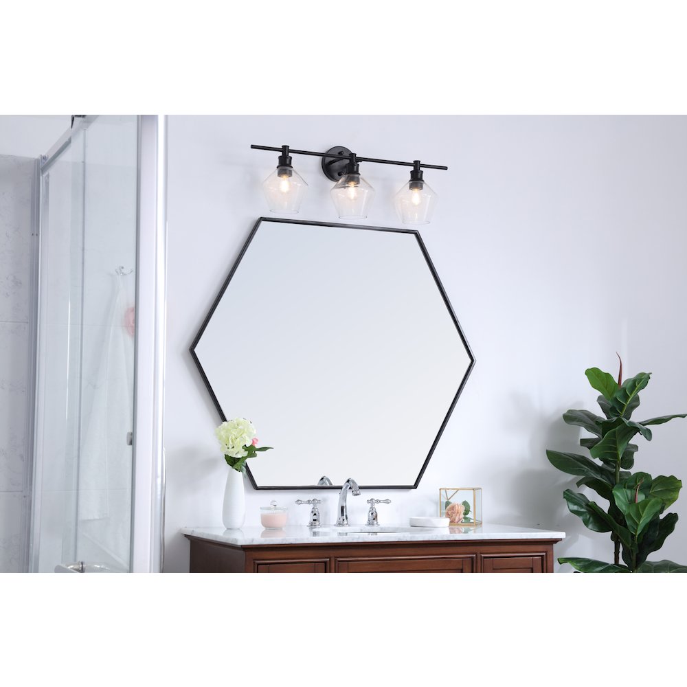 Gene 3 light Black and Clear glass Wall sconce