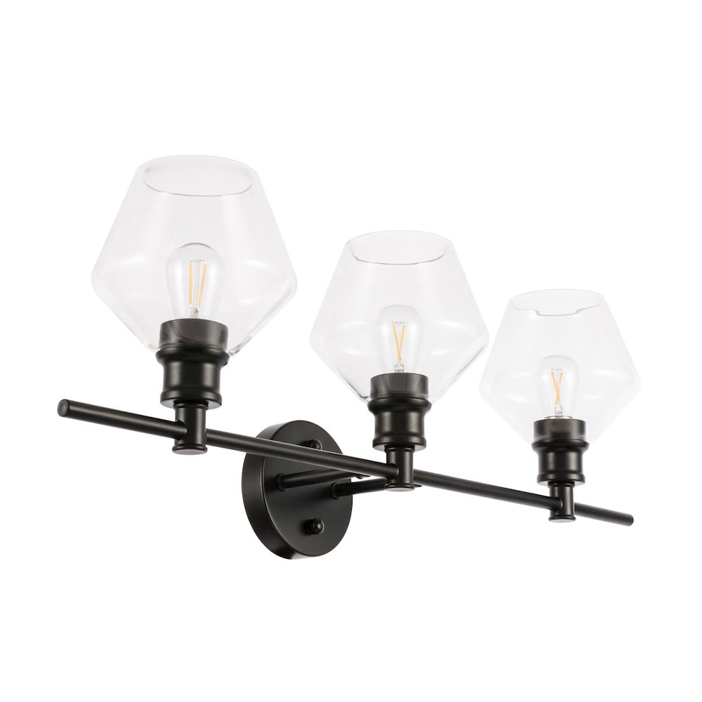 Gene 3 light Black and Clear glass Wall sconce