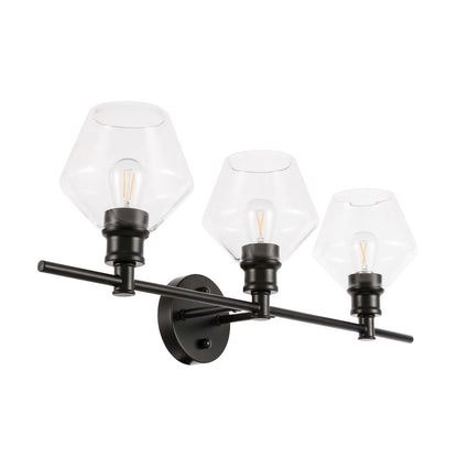 Gene 3 light Black and Clear glass Wall sconce