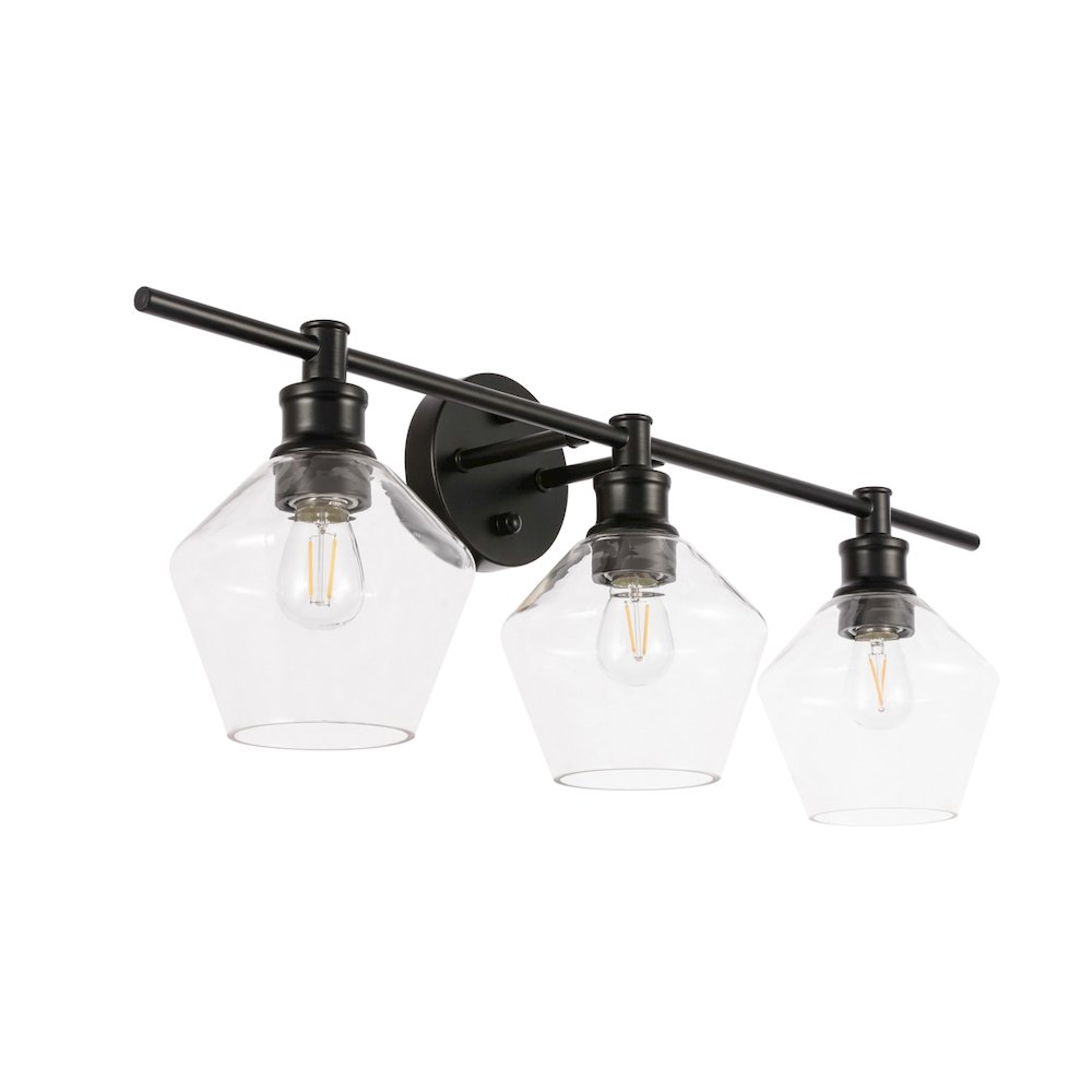 Gene 3 light Black and Clear glass Wall sconce