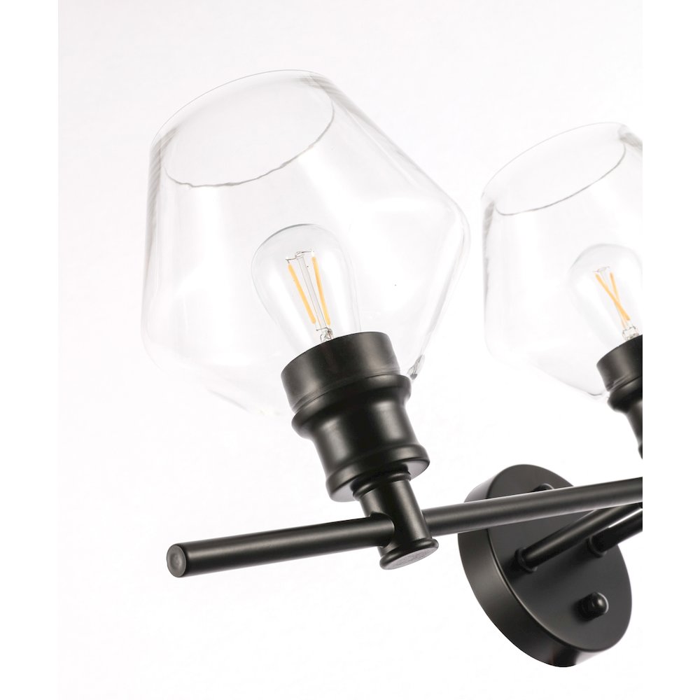 Gene 3 light Black and Clear glass Wall sconce