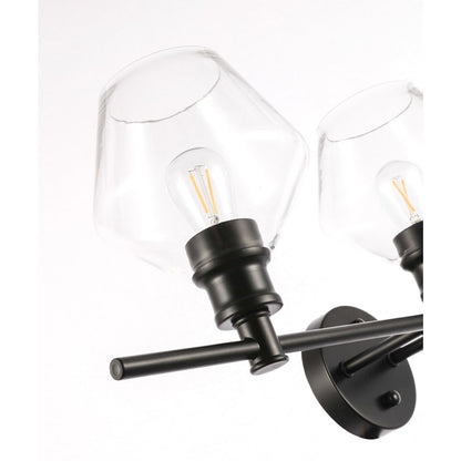 Gene 3 light Black and Clear glass Wall sconce