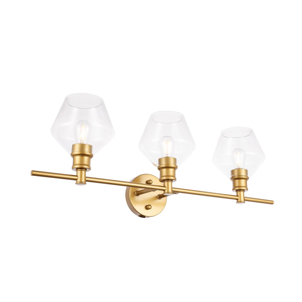 Gene 3 light Brass and Clear glass Wall sconce