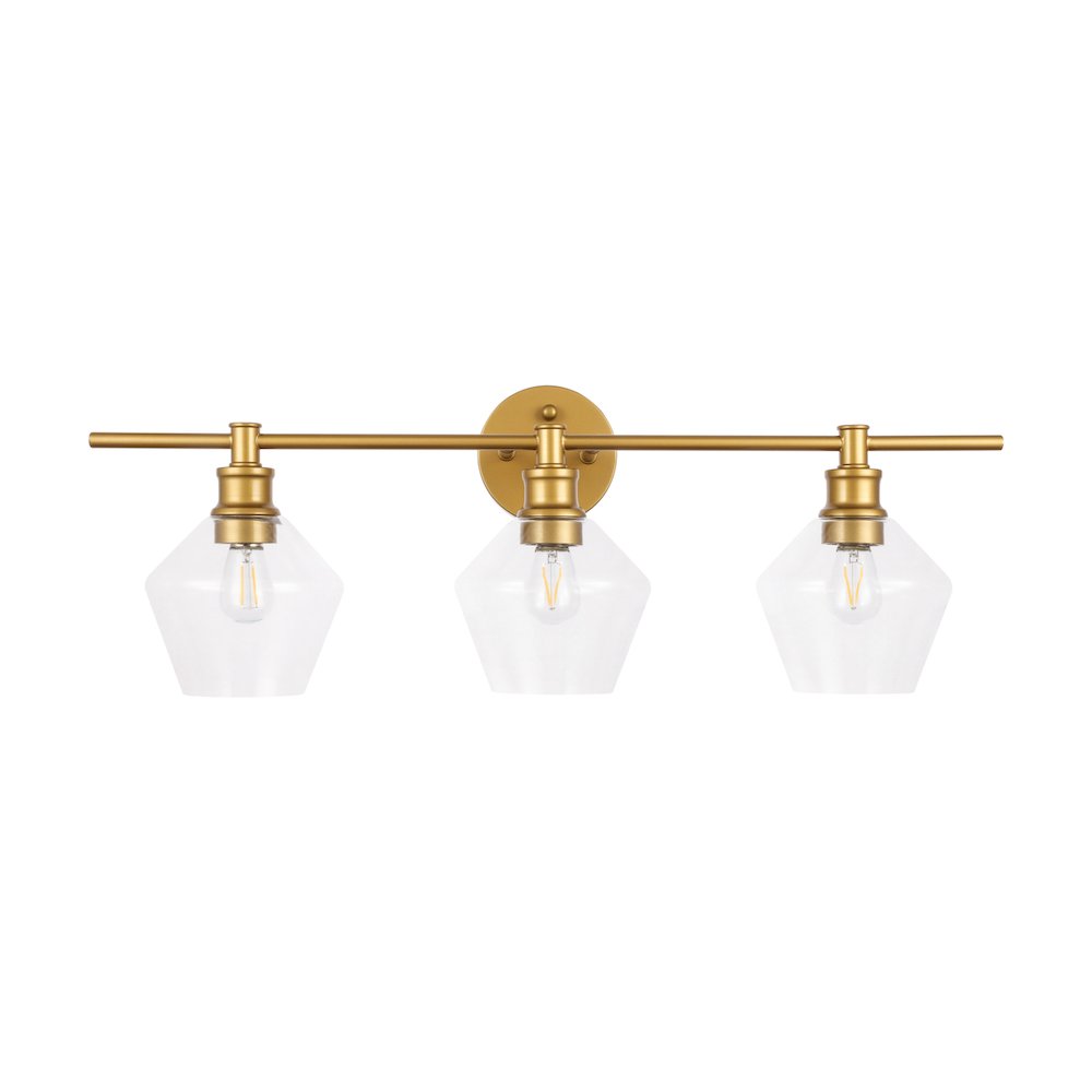 Gene 3 light Brass and Clear glass Wall sconce