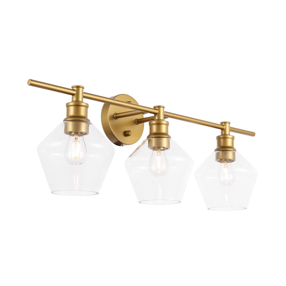 Gene 3 light Brass and Clear glass Wall sconce