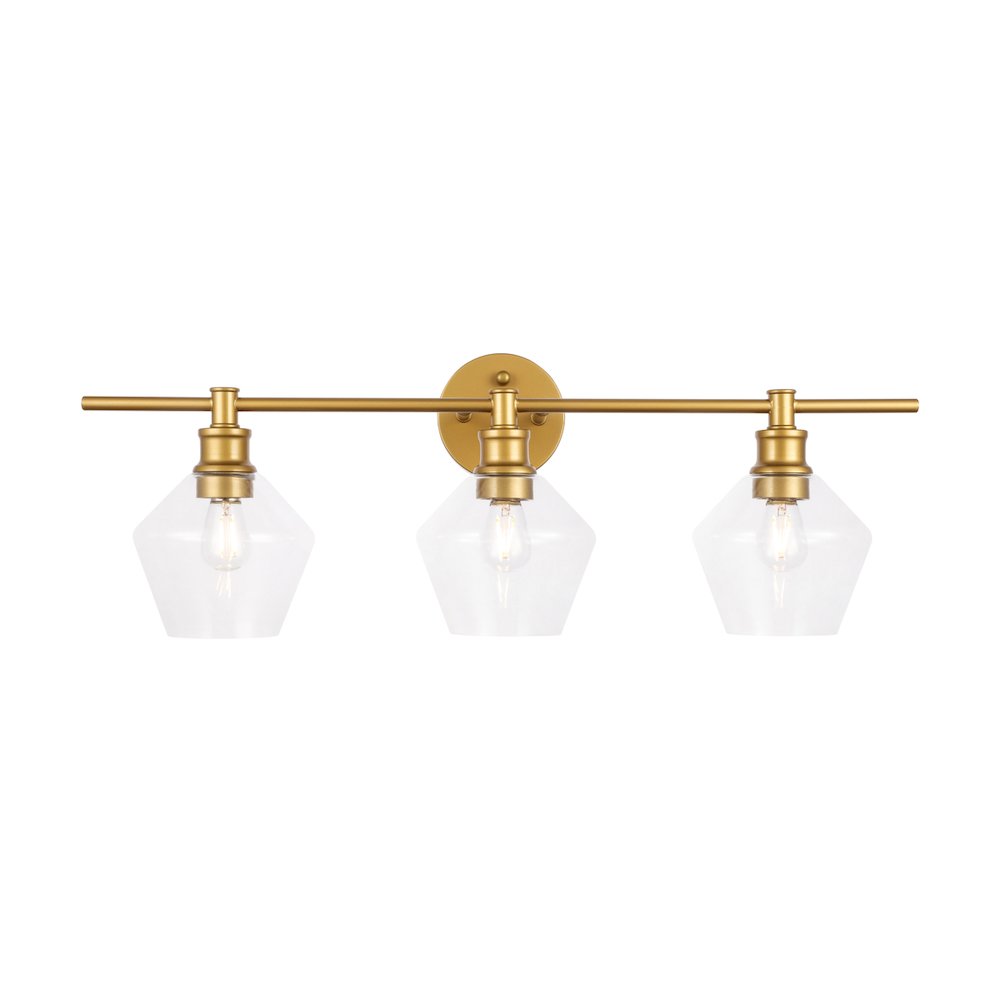 Gene 3 light Brass and Clear glass Wall sconce
