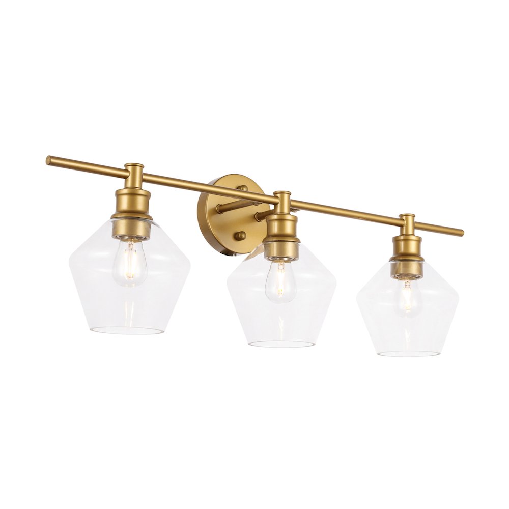 Gene 3 light Brass and Clear glass Wall sconce