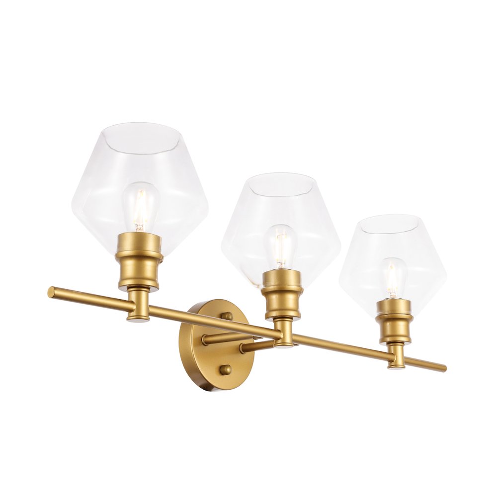 Gene 3 light Brass and Clear glass Wall sconce