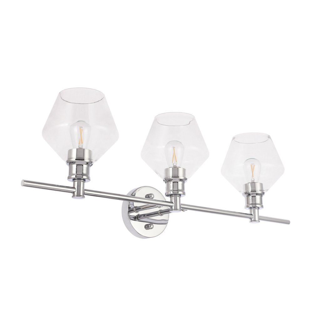 Gene 3 light Chrome and Clear glass Wall sconce
