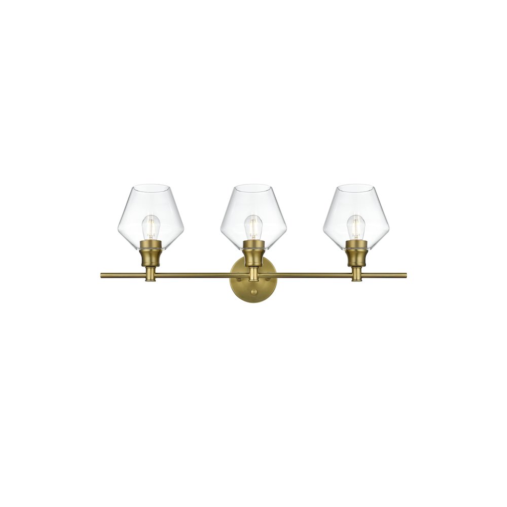 Gene 3 Light Satin Gold and Clear Glass Wall Sconce