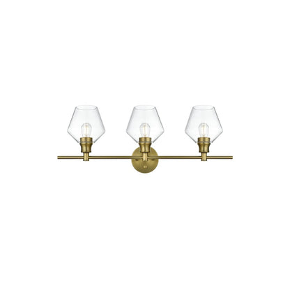 Gene 3 Light Satin Gold and Clear Glass Wall Sconce