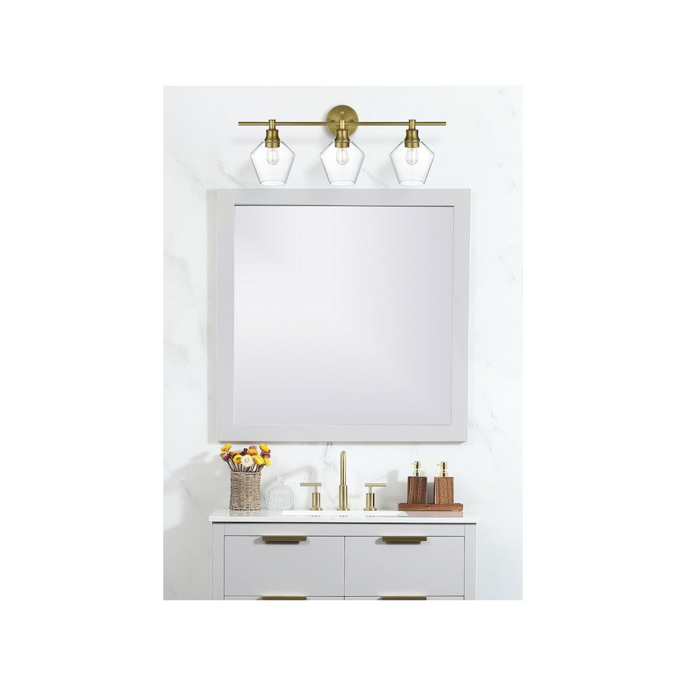 Gene 3 Light Satin Gold and Clear Glass Wall Sconce
