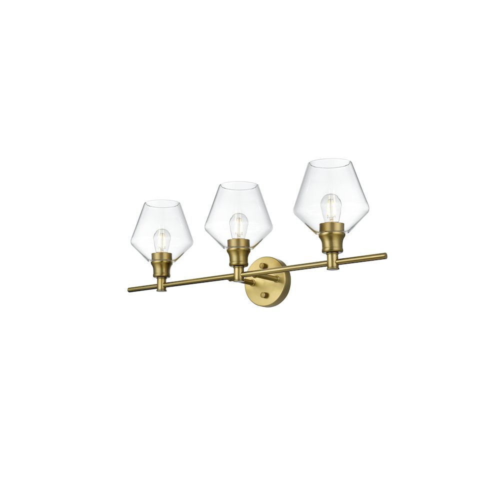 Gene 3 Light Satin Gold and Clear Glass Wall Sconce