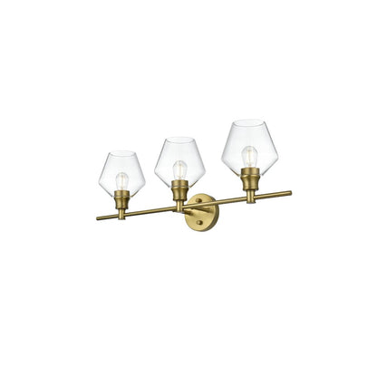 Gene 3 Light Satin Gold and Clear Glass Wall Sconce
