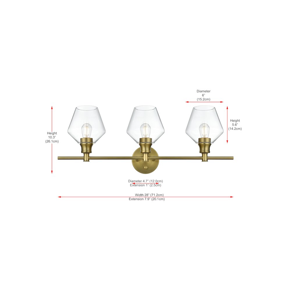 Gene 3 Light Satin Gold and Clear Glass Wall Sconce