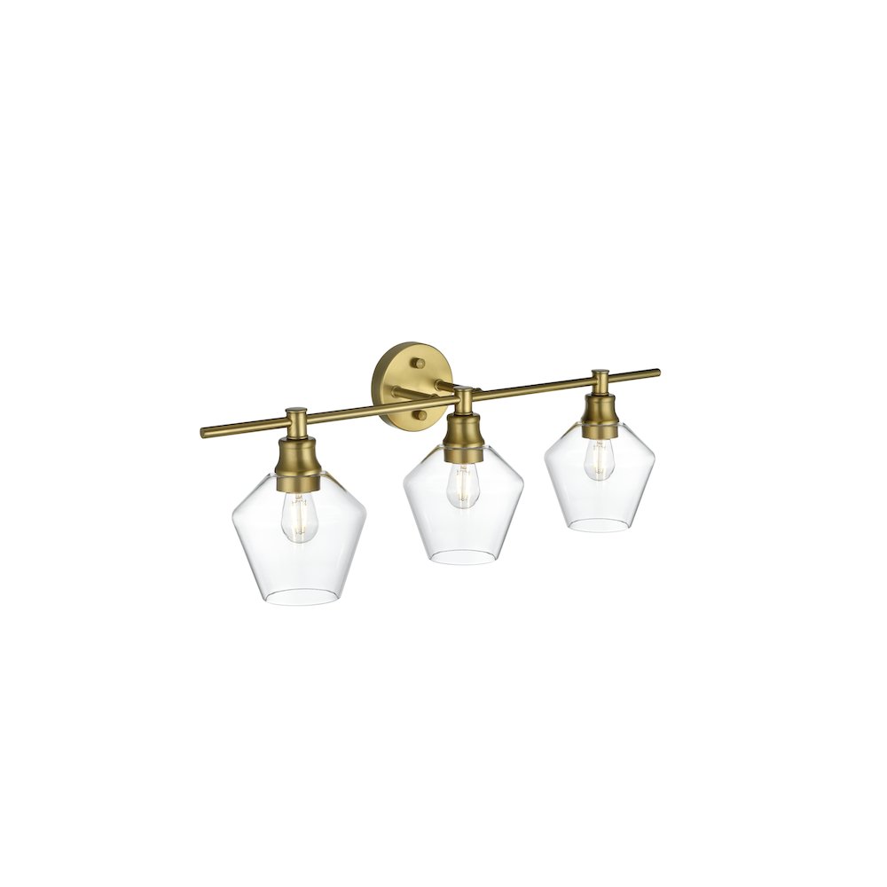 Gene 3 Light Satin Gold and Clear Glass Wall Sconce