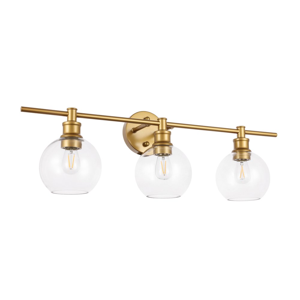 Collier 3 light Brass and Clear glass Wall sconce
