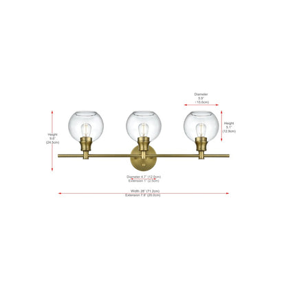 Collier 3 Light Satin Gold and Clear Glass Wall Sconce
