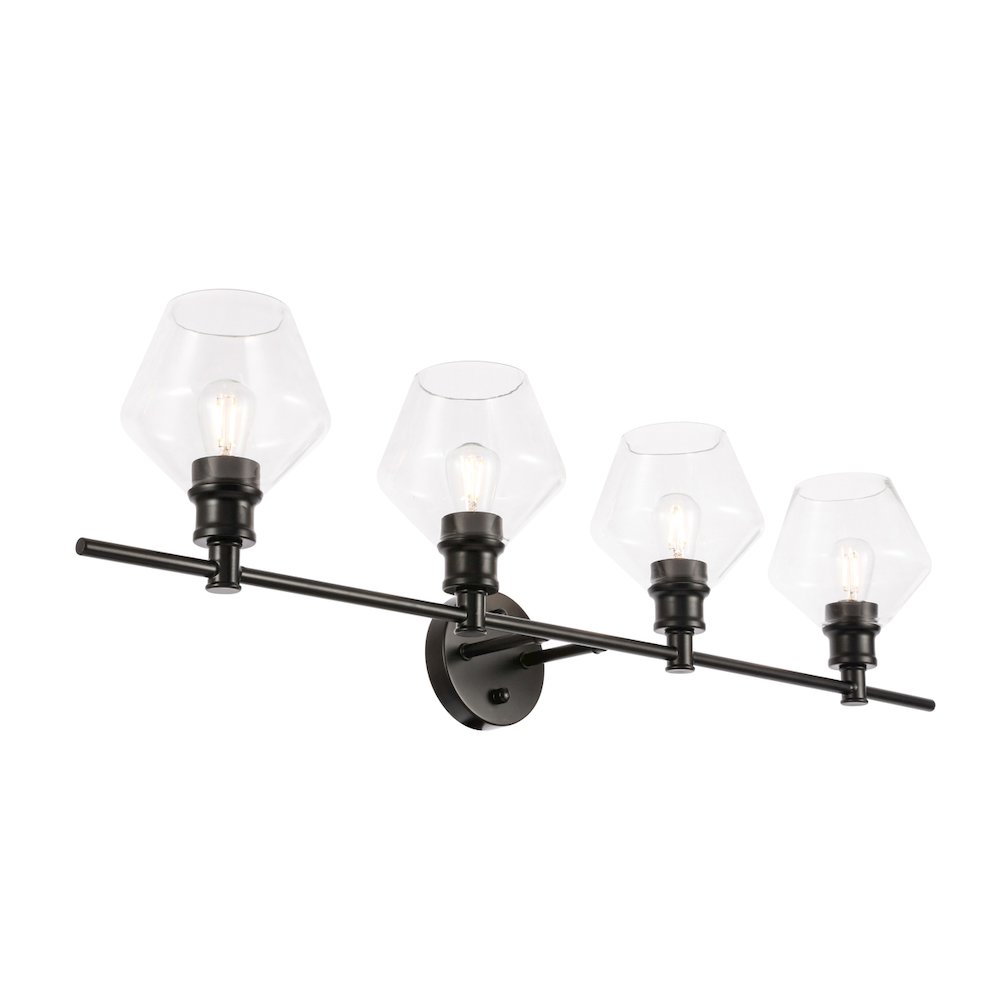 Gene 4 light Black and Clear glass Wall sconce