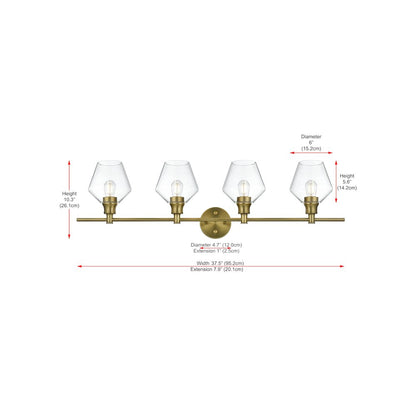 Gene 4 Light Satin Gold and Clear Glass Wall Sconce