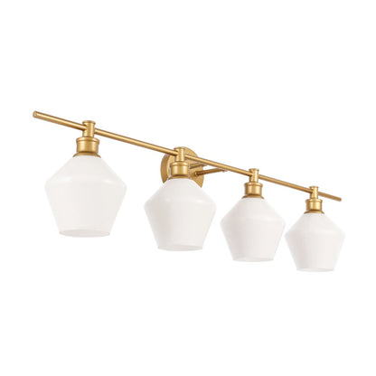 Gene 4 light Brass and Frosted white glass Wall sconce