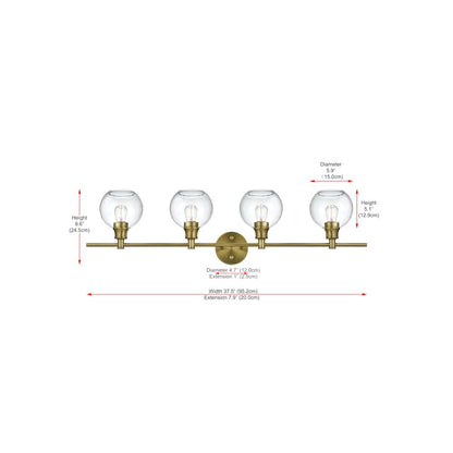 Collier 4 Light Satin Gold and Clear Glass Wall Sconce