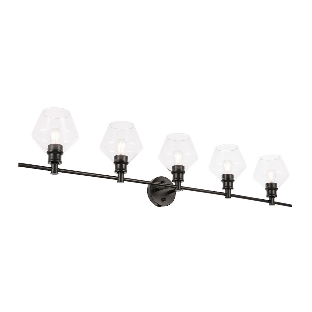 Gene 5 light Black and Clear glass Wall sconce