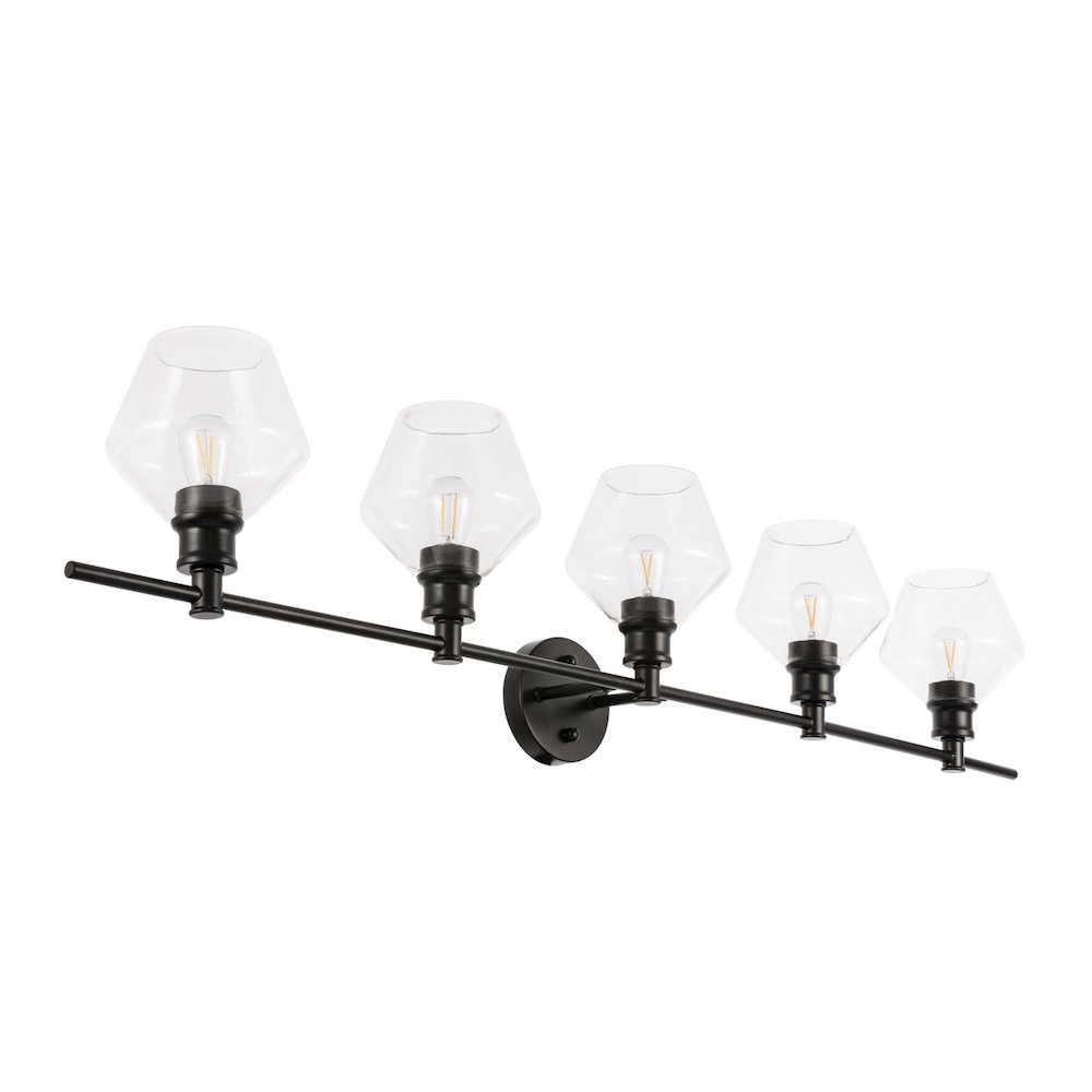 Gene 5 light Black and Clear glass Wall sconce