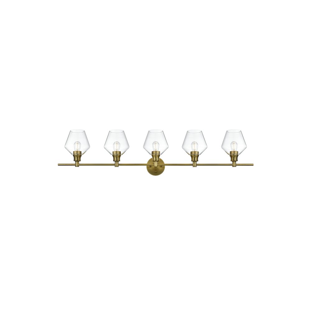 Gene 5 Light Satin Gold and Clear Glass Wall Sconce