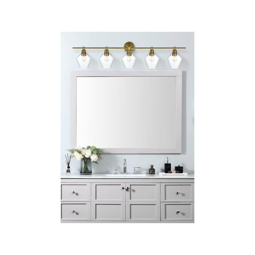Gene 5 Light Satin Gold and Clear Glass Wall Sconce