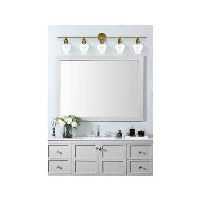 Gene 5 Light Satin Gold and Clear Glass Wall Sconce